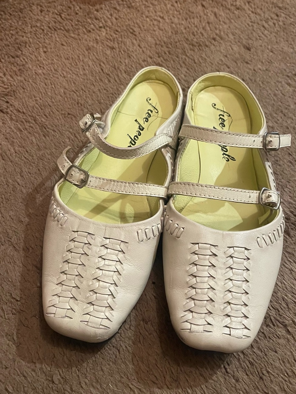 Free People Cream Girls' Double-Strap Woven Mary Janes Ballet Flats